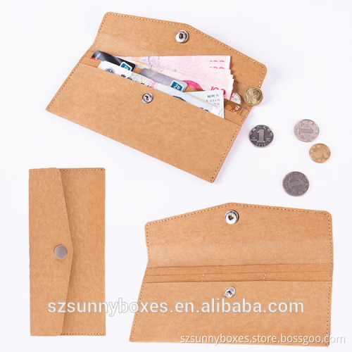 Button Closure Waterproof Kraft Paper Clutch Wallet